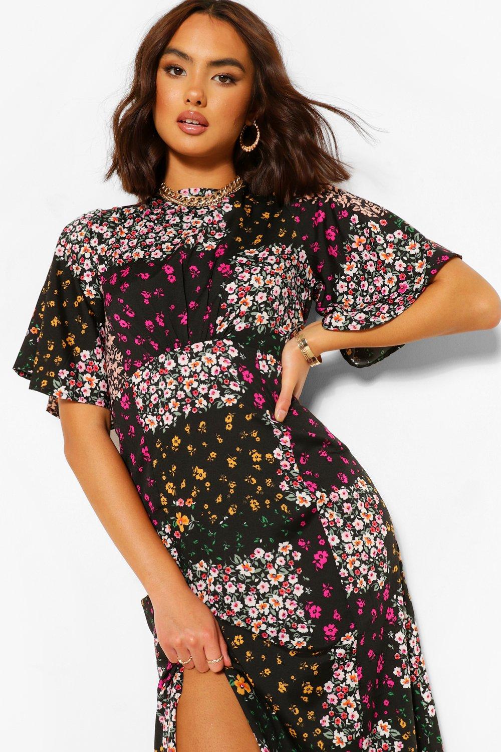Mixed Floral Print Midi Dress | boohoo